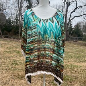 Colorful Zigzag Patterned Poncho